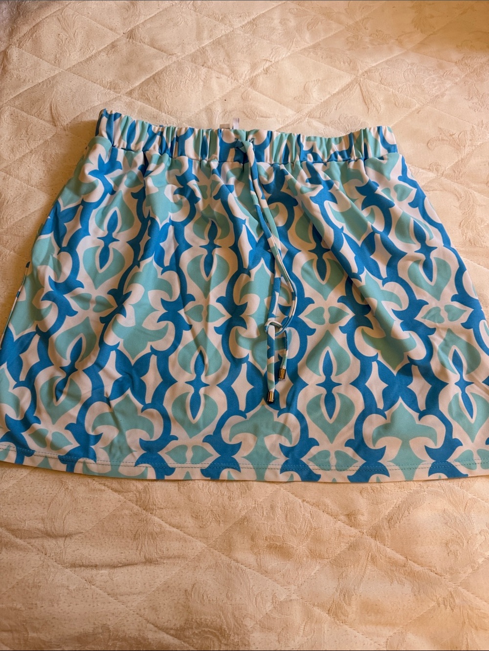 Jude Connally XL Blue & White Patterned Drawstring Skirt